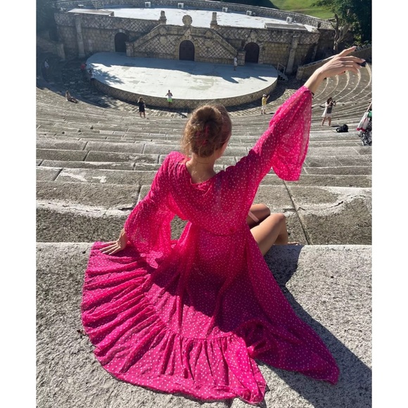 Romantic Pink Chiffon Kimono Duster Beach Coverup - Picture 7 of 16